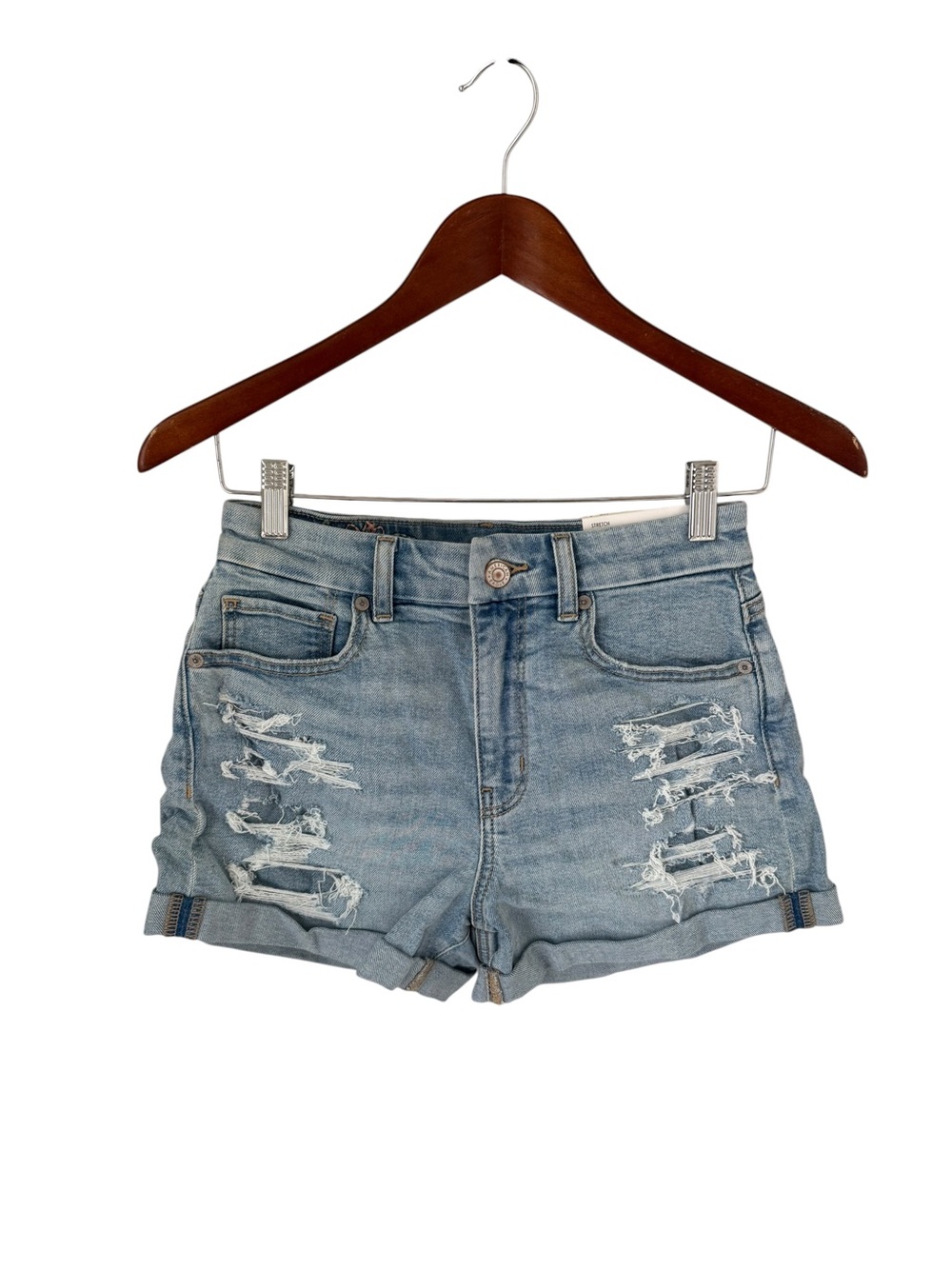 American Eagle Outfitters Light Wash Distressed Curvy Mom Denim Shorts NWT